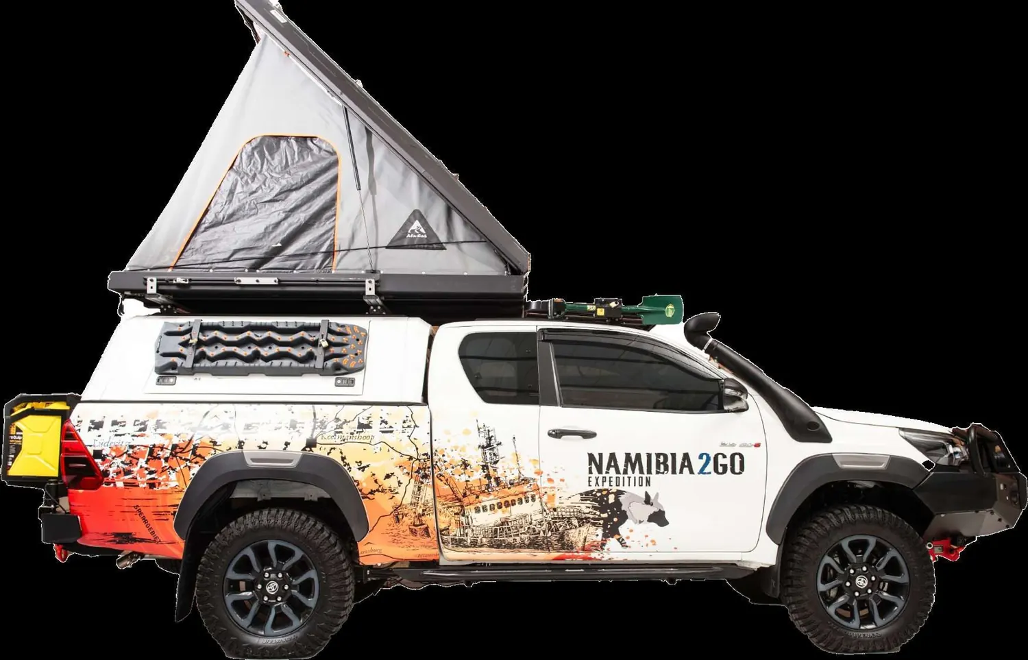 The Toyota Hilux expedition vehicle with rooftop tent